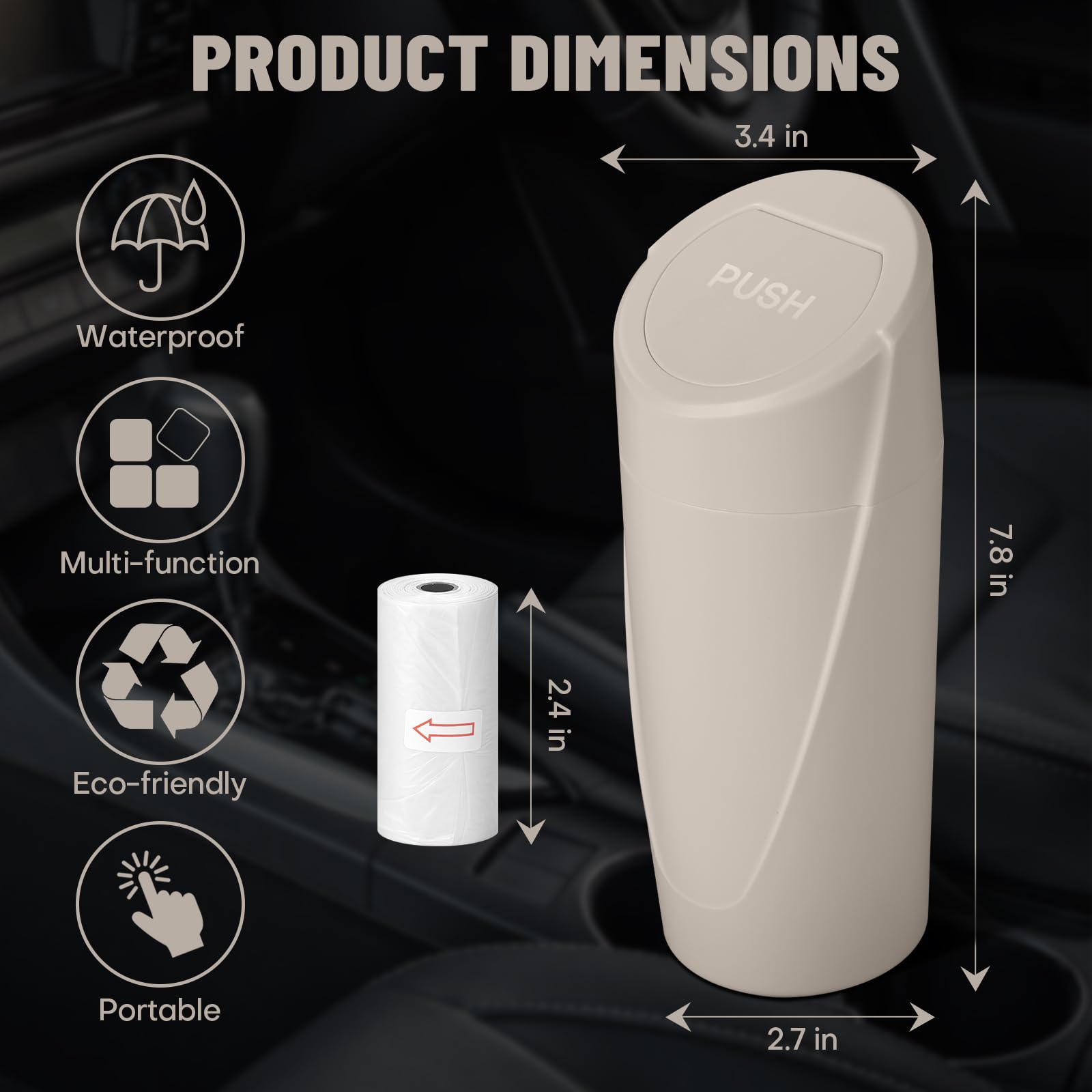 SGLRT trash can with disposable bag installed for fast, sanitary waste removal