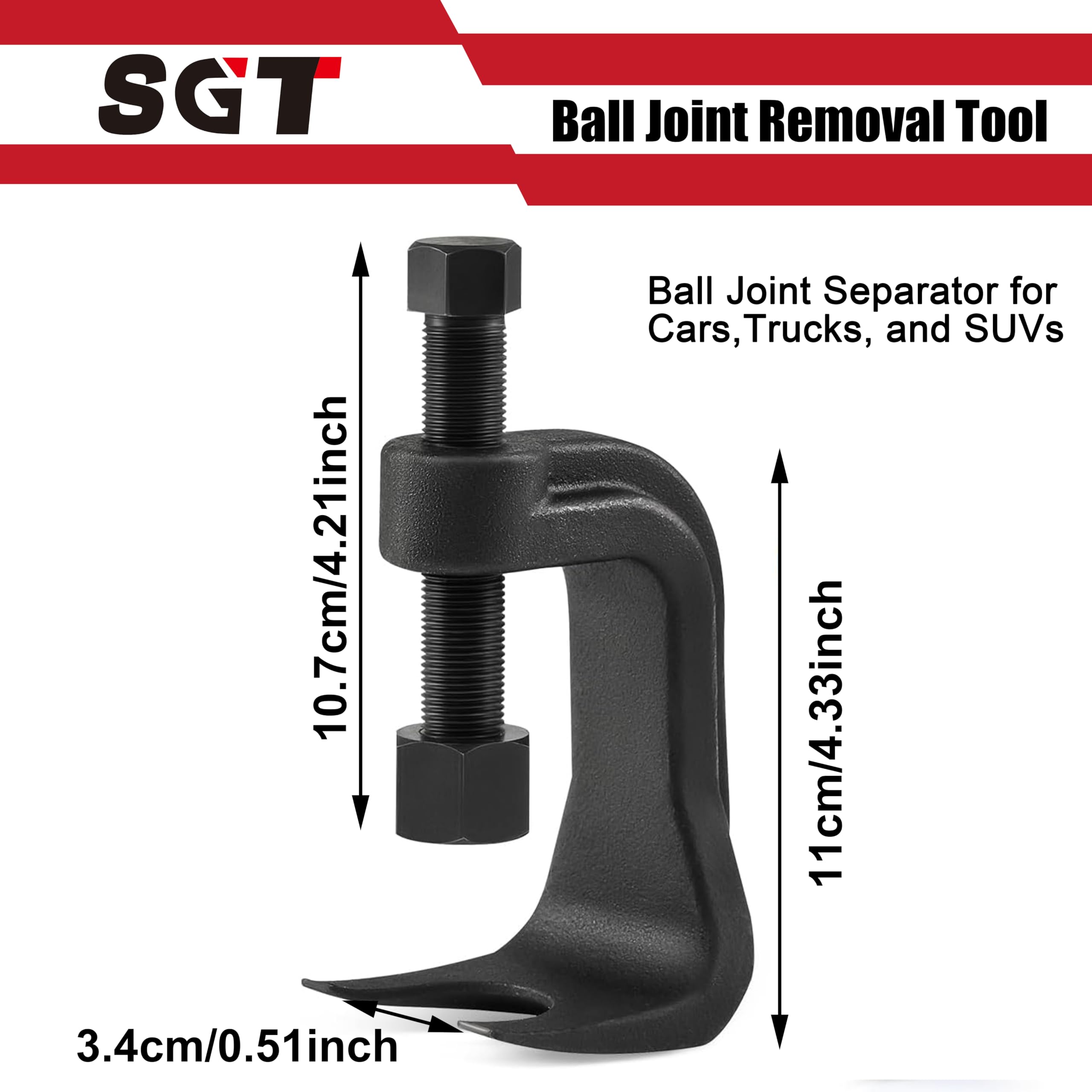 SGT SUPER GARAGE TOOLS size comparison with ruler to show 2-3/8 inch ball joint capacity
