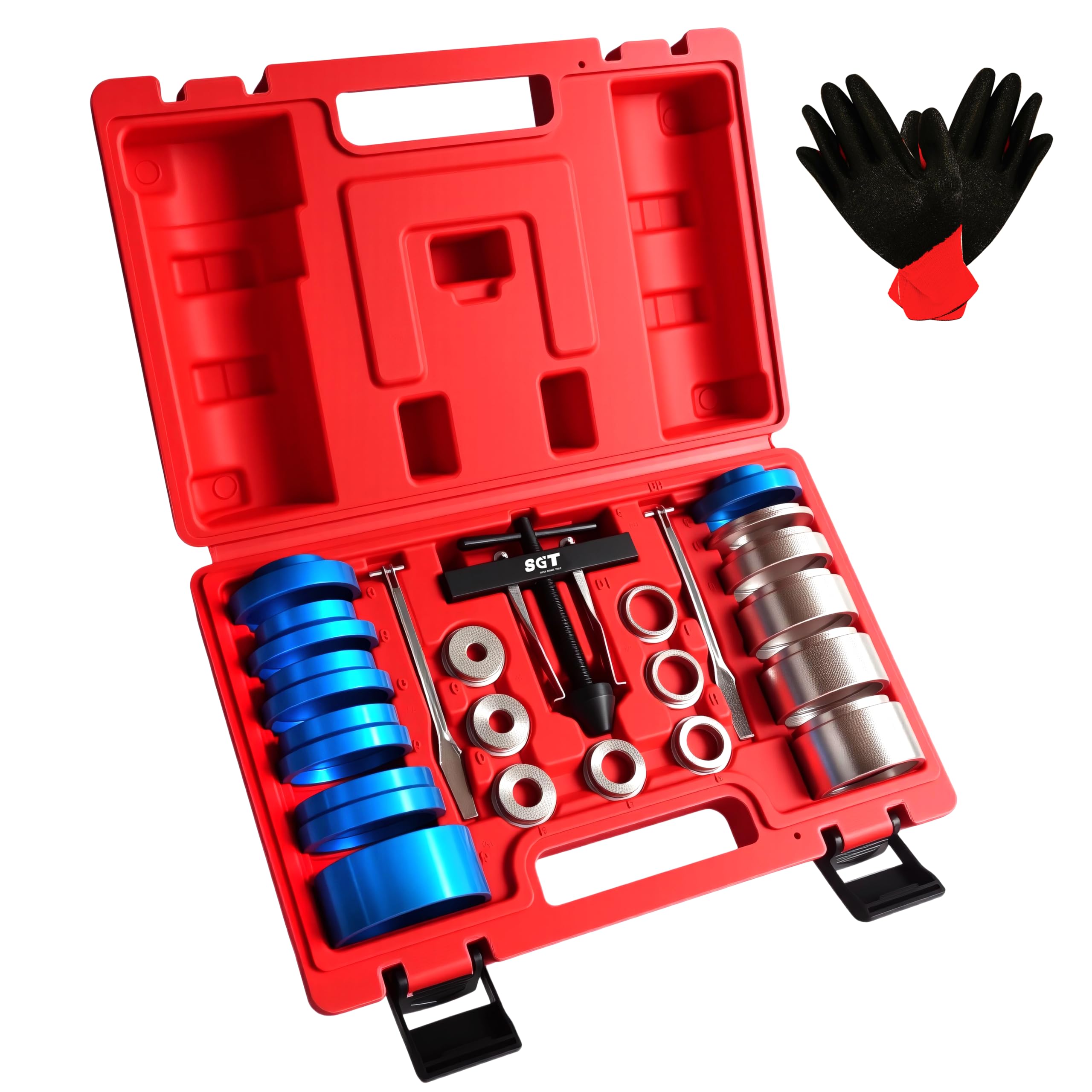SGT front case open showing organized 22-piece set and portability benefit