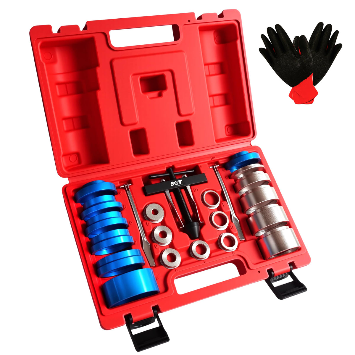 SGT front case open showing organized 22-piece set and portability benefit