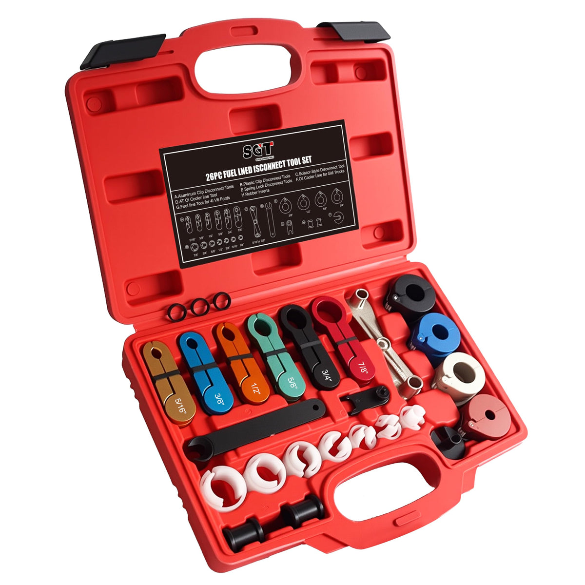 SGT SUPER GARAGE TOOLS open case showing organized 26-piece kit and portability