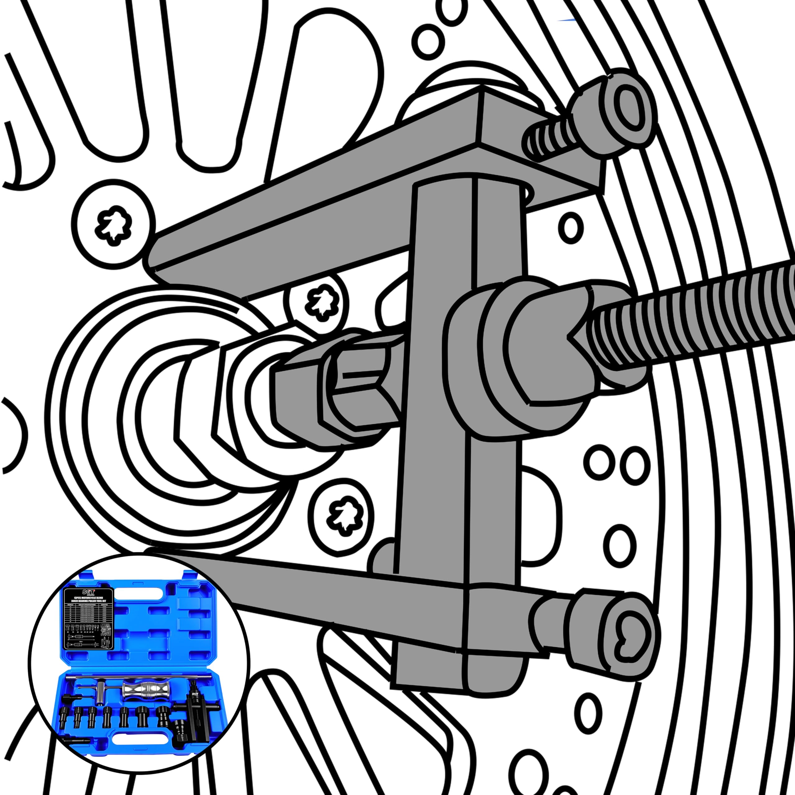 SGT SUPER GARAGE TOOLS blow-molded case with tools in place for quick access and safe transport