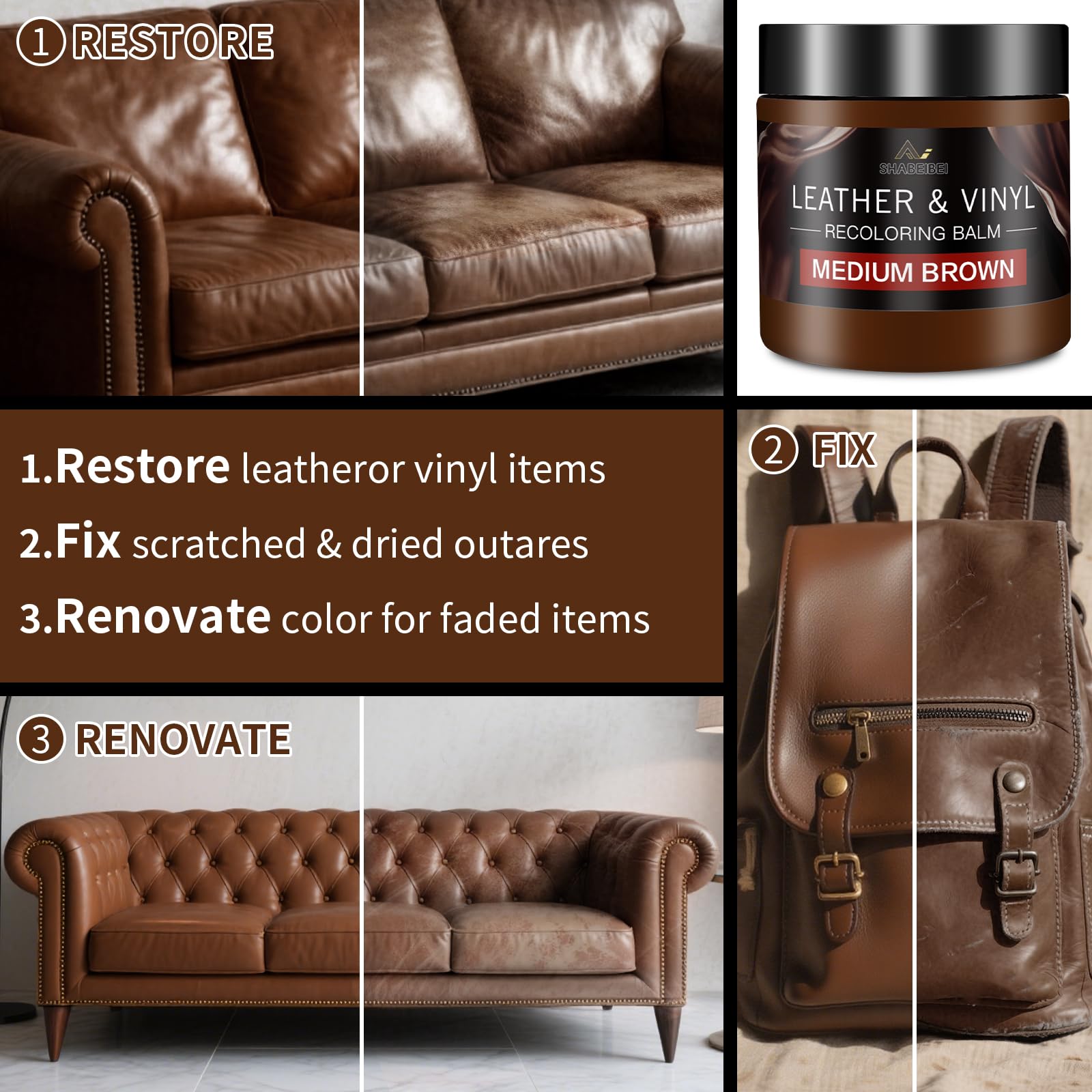 SHABEIBEI applying balm to a sofa cushion demonstrating quick touch-up and renewed appearance