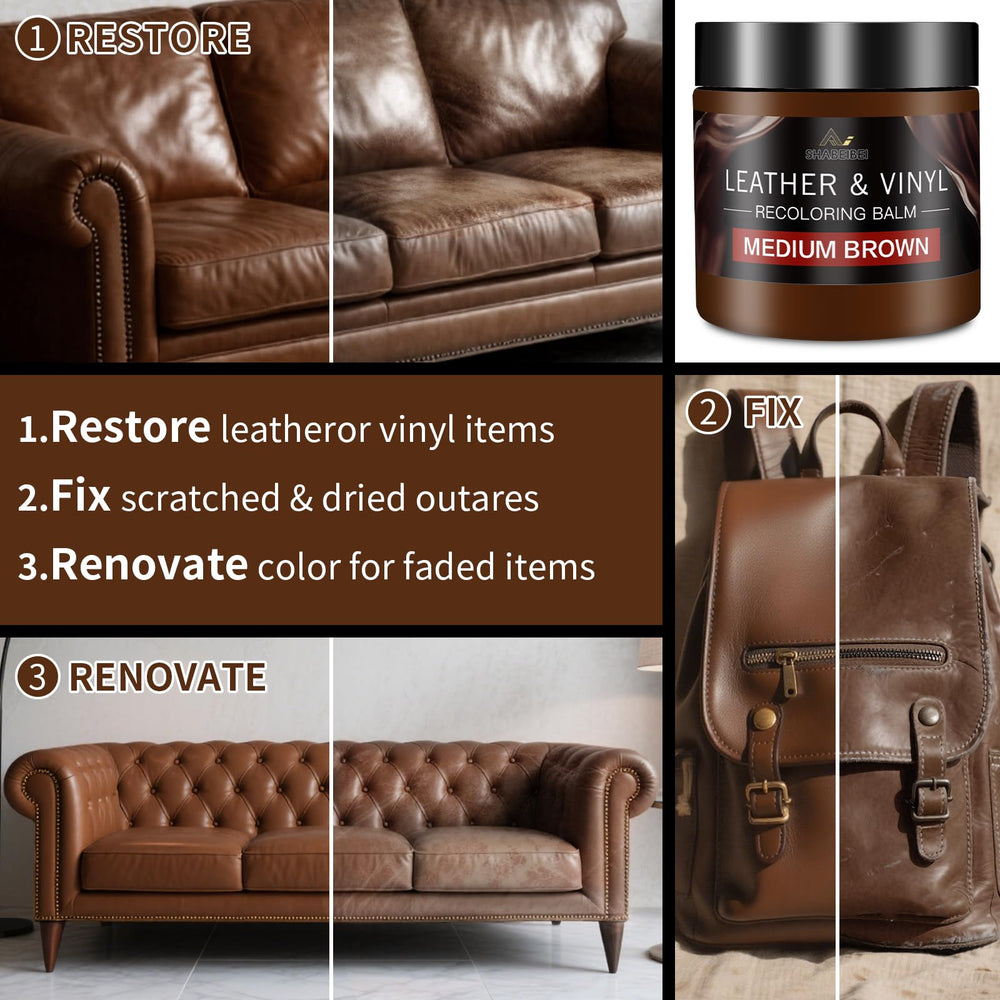 SHABEIBEI applying balm to a sofa cushion demonstrating quick touch-up and renewed appearance