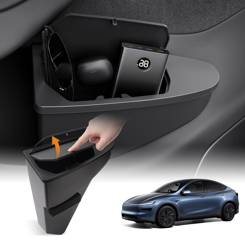 Shademax lifestyle interior shot in Model Y Juniper highlighting tidy cabin benefit
