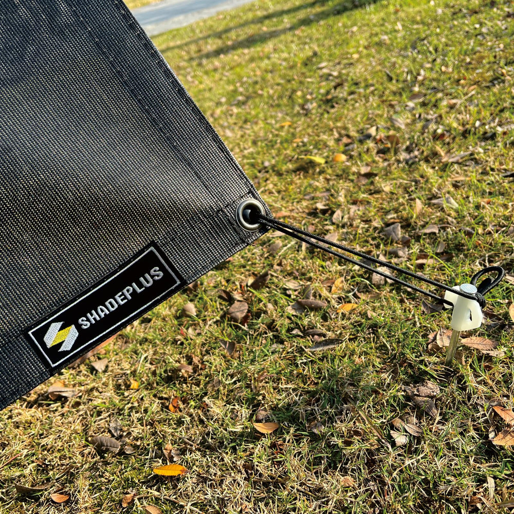 SHADEPLUS brand label and fabric edge showing construction quality