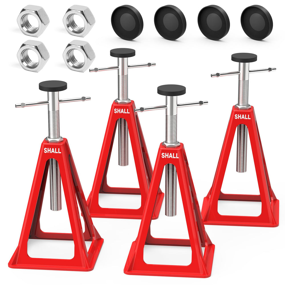 SHALL front view of four stabilizer jacks showing assembled kit and benefits