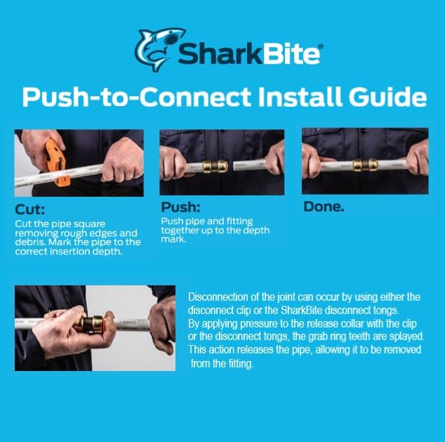 SharkBite packaging label made in USA reassuring tested quality and reliability