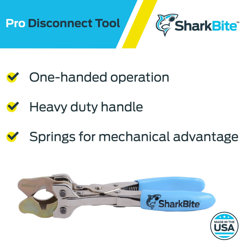 SharkBite tool in use on PEX pipe demonstrating fast fitting removal benefit
