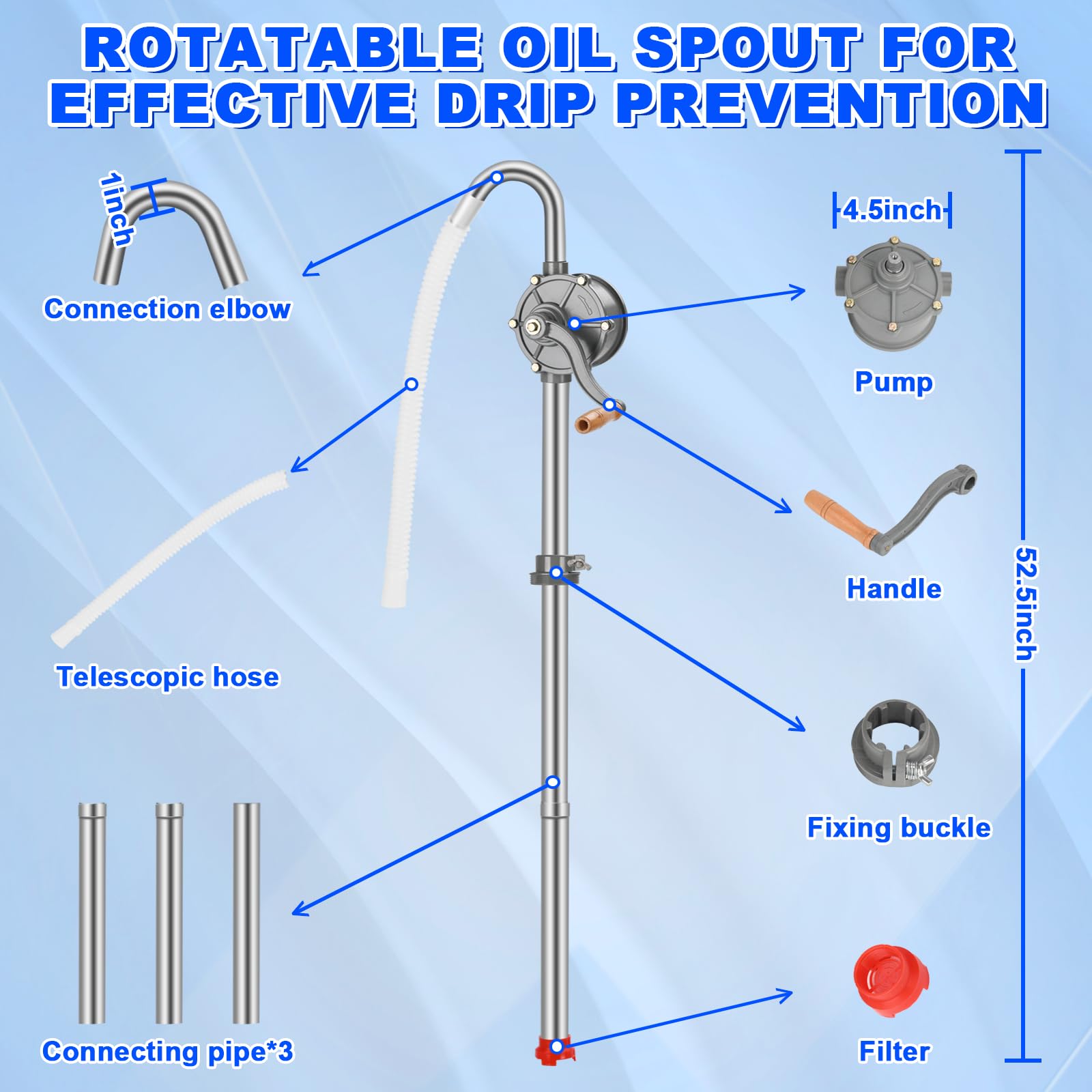 shdzzdzswy telescoping suction tube adjusted to different drum heights for versatility