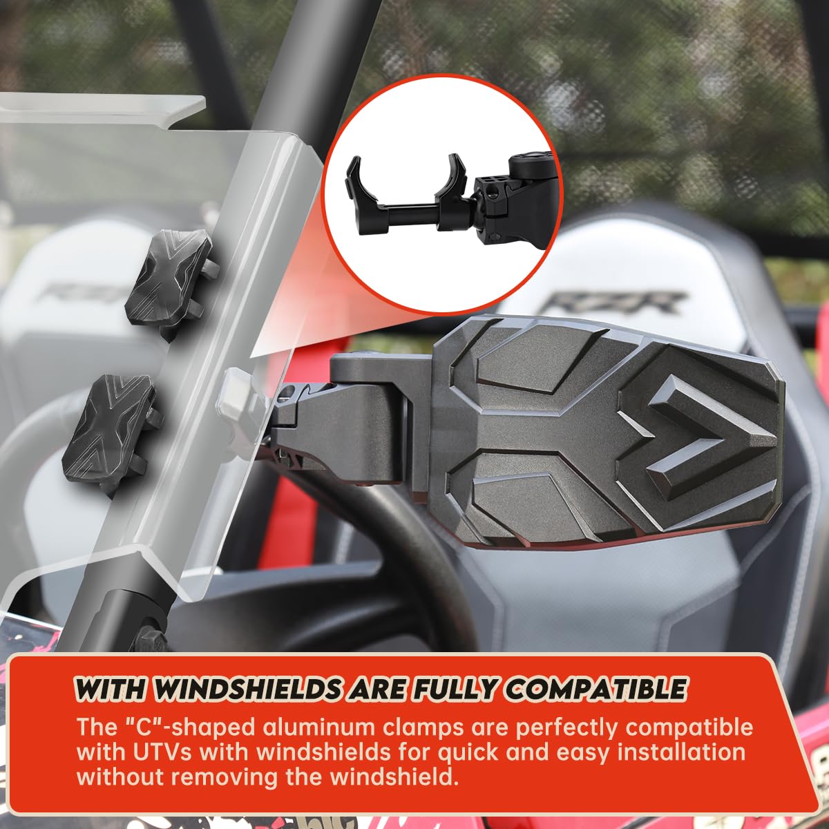 SHEJISI mirror on Polaris RZR in trail setting improving rear visibility