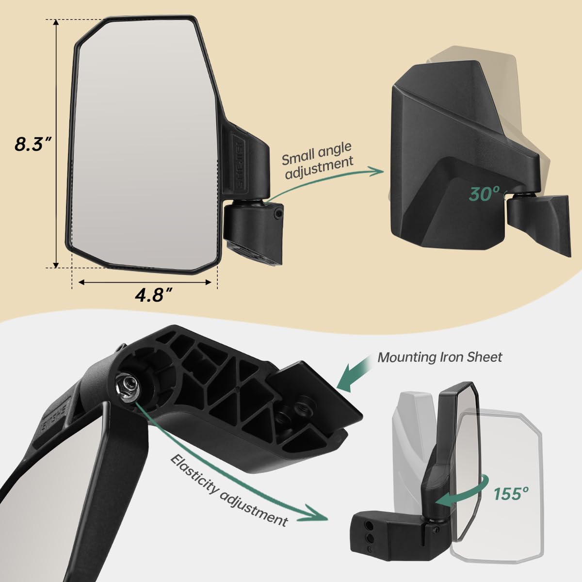 SHEJISI mirror installed on Polaris Ranger showing practical on-vehicle use benefit