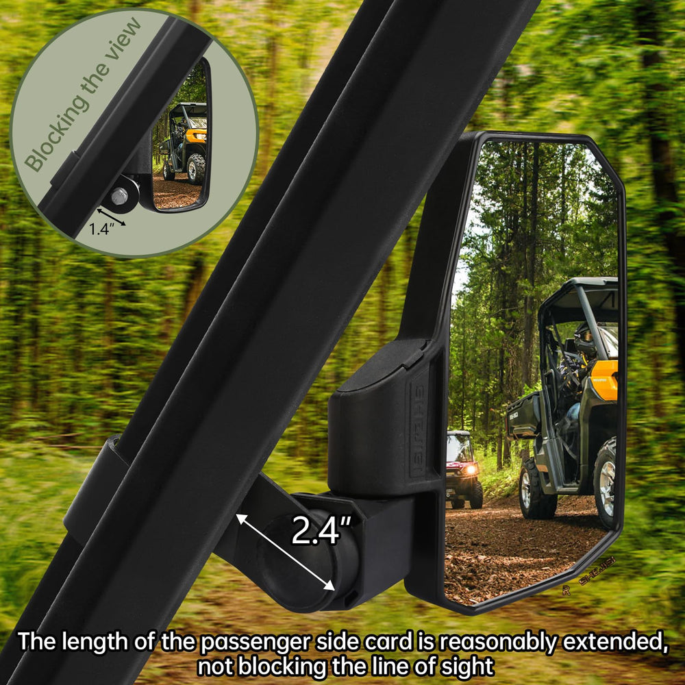 SHEJISI mirrors installed on UTV showing improved passenger-side visibility