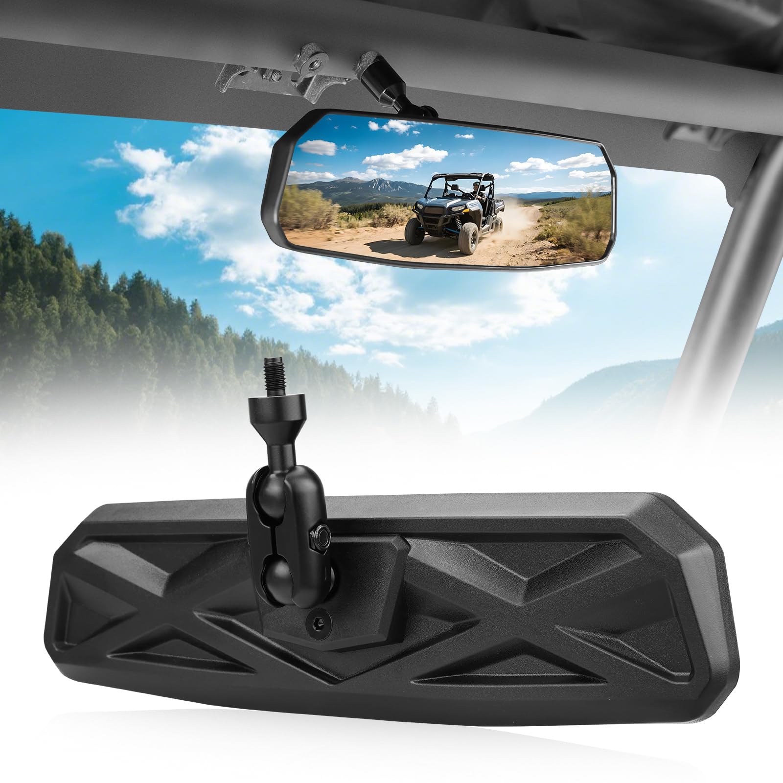 SHEJISI mirror on trail-ready UTV improving sightlines while driving
