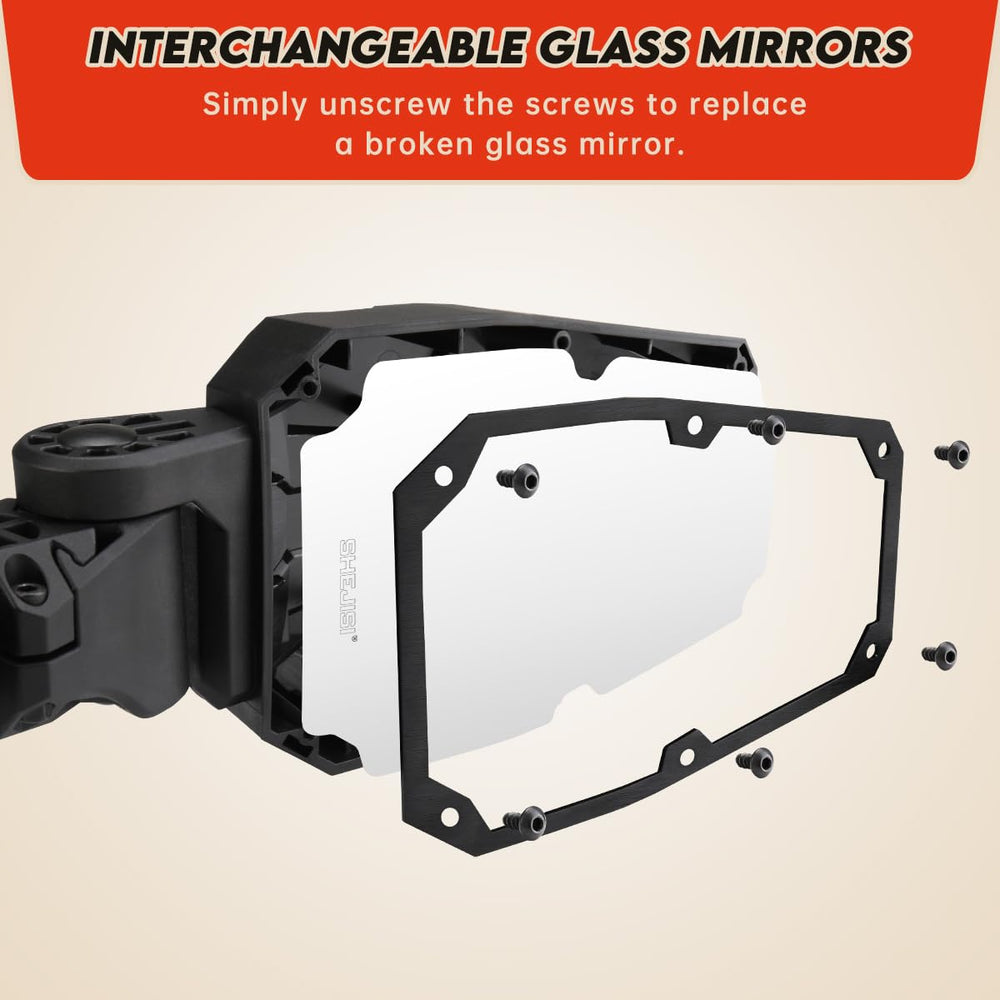 SHEJISI mirror mounted beside ruler showing fit for 1.5-2" roll bars