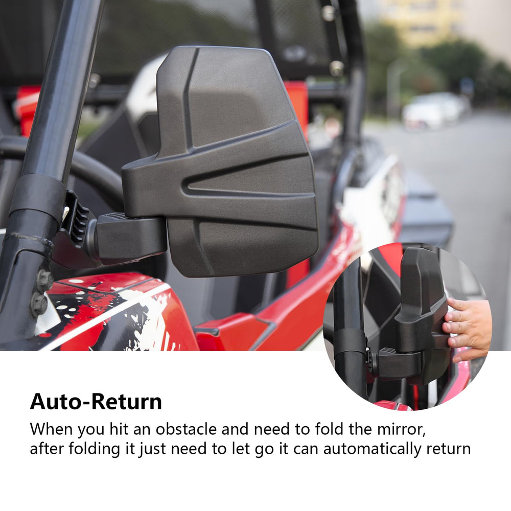 SHEJISI mirror next to roll cage tube showing size compatibility benefit