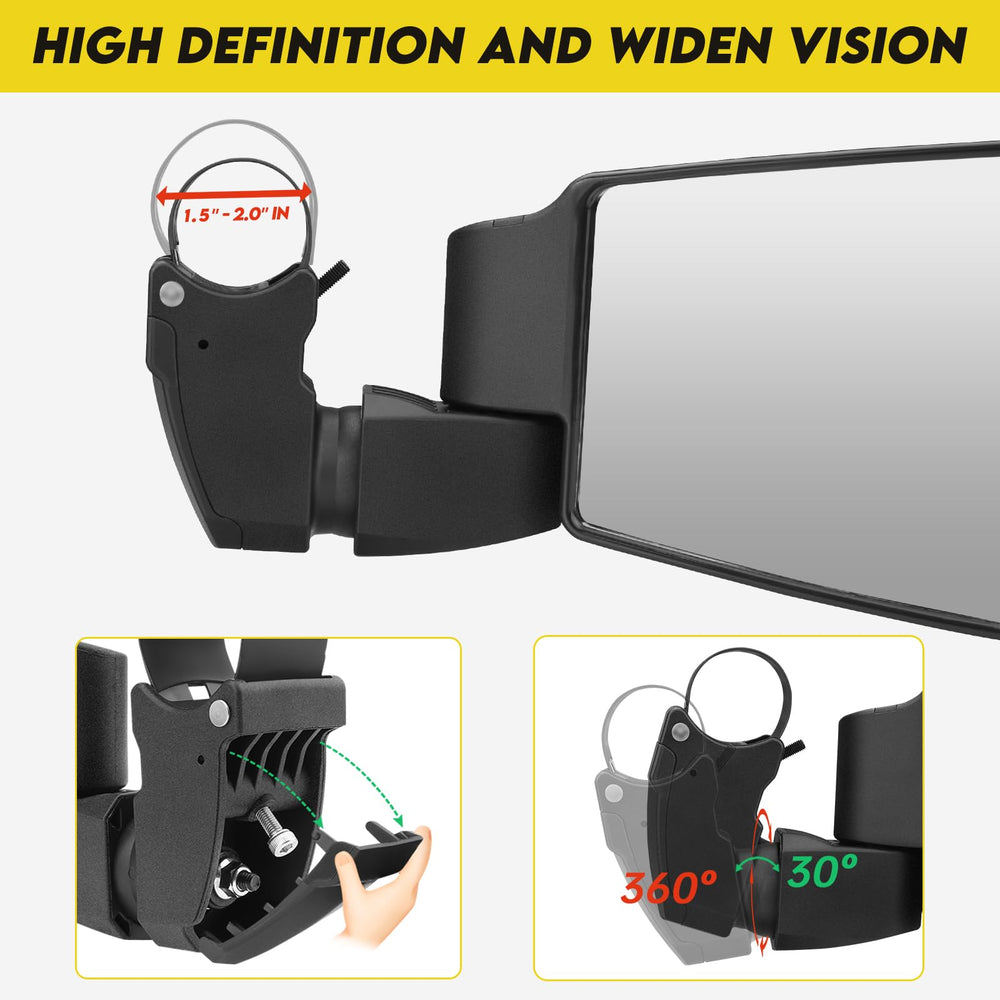 SHEJISI mirror mounted on roll cage demonstrating clamp-on fitment