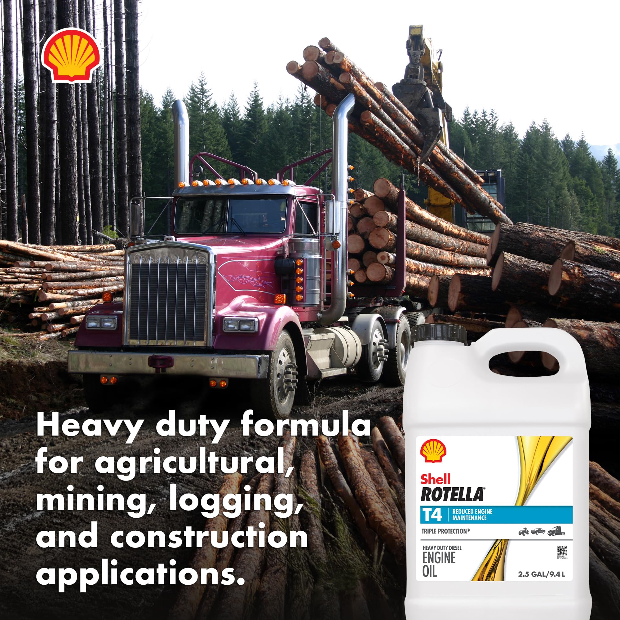 Shell Rotella being poured into truck engine illustrating reliable protection