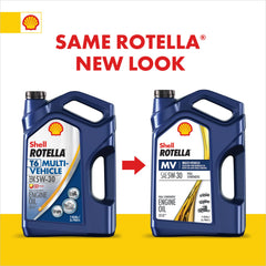 One-gallon Shell Rotella T6 beside a ruler to show scale and size convenience
