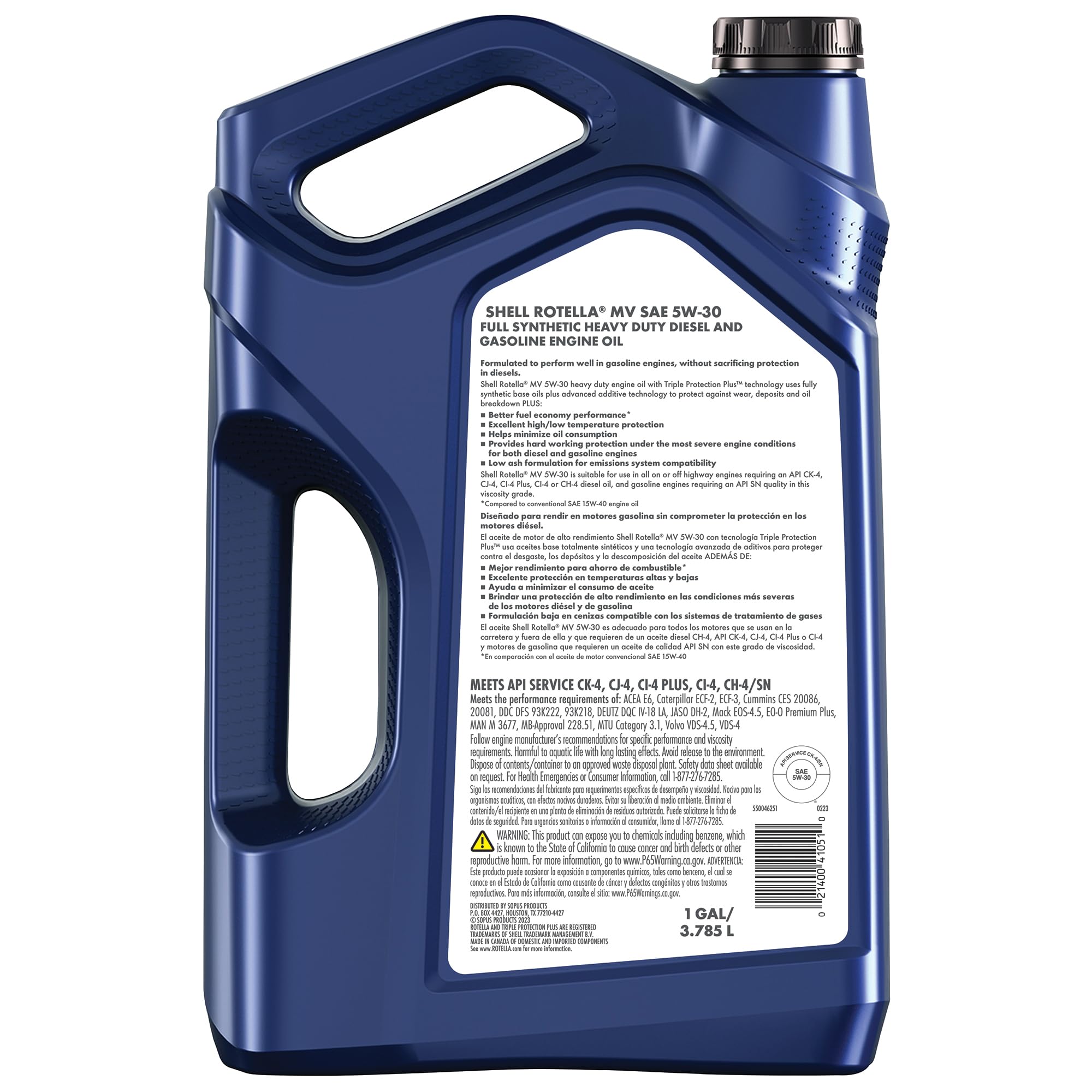 Shell Rotella T6 being poured into engine oil fill neck for easy use and accuracy
