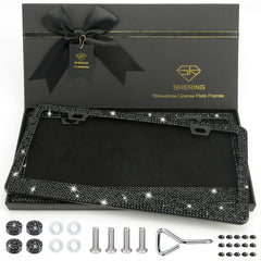 Shering front view of black rhinestone frame showing glamorous shine