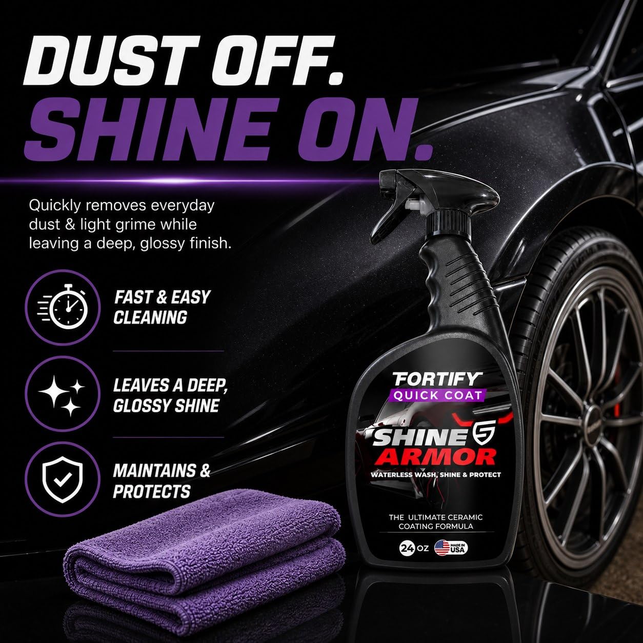SHINE ARMOR close-up of glossy paint finish illustrating smooth hydrophobic ceramic sheen