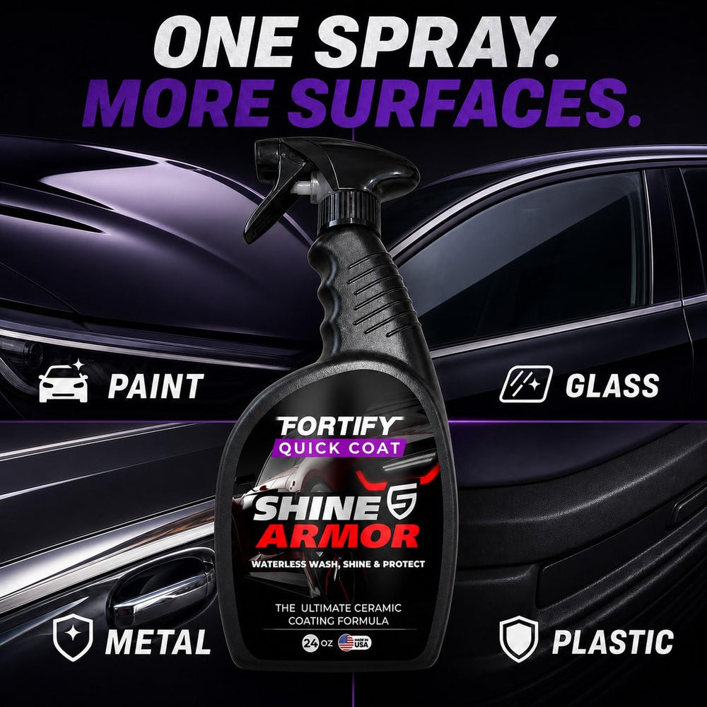 SHINE ARMOR bottle next to ruler indicating 24oz size and extended coverage per bottle