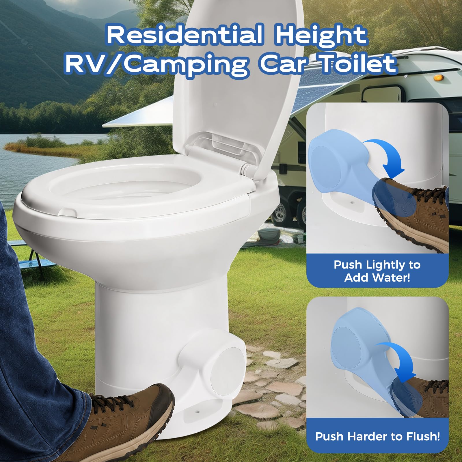 Shineforu close-up of foot pedal flush demonstrating hands-free hygiene benefit