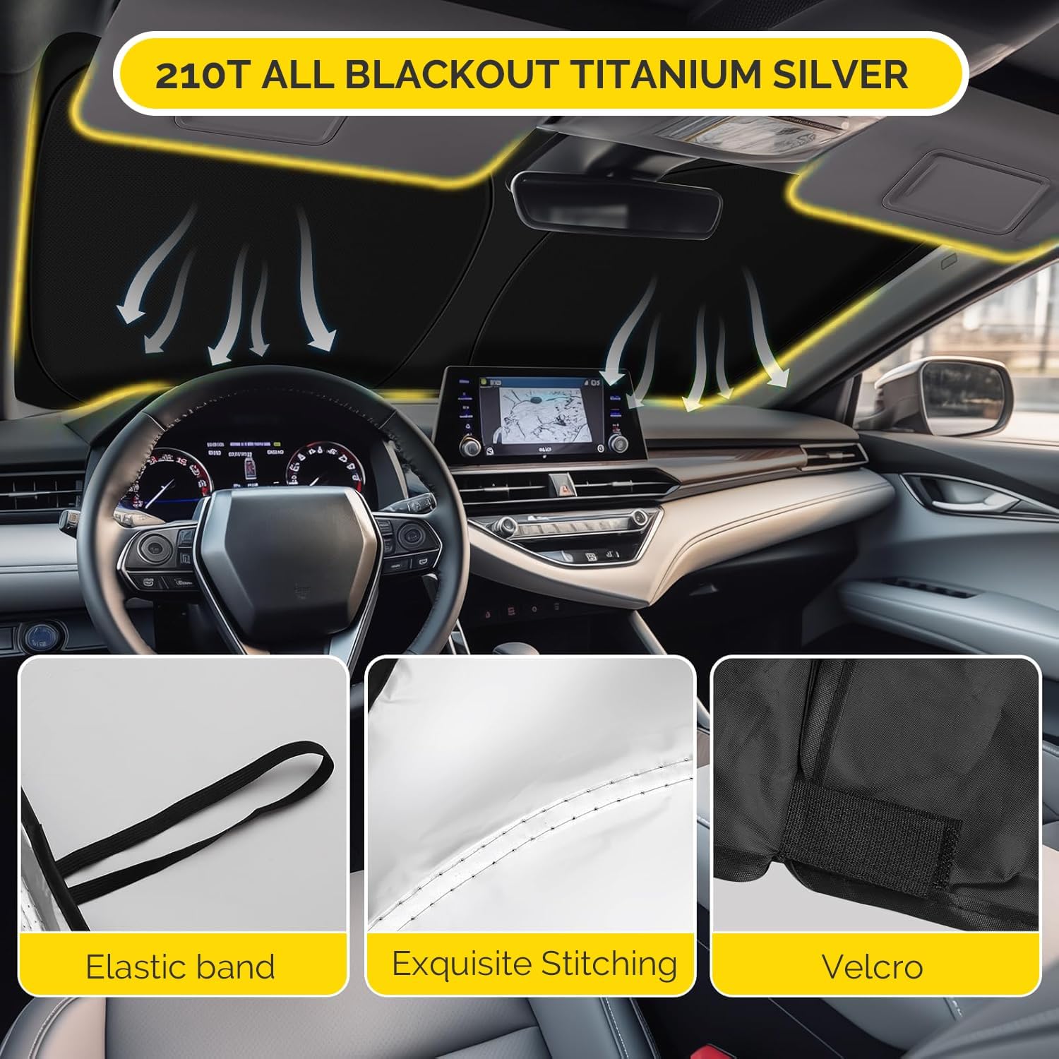 SHINEHOME black inner layer close-up showing insulating backing that reduces cabin heat