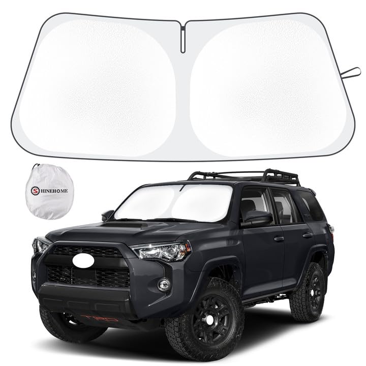 SHINEHOME 4Runner front view shade installed showing full windshield coverage and cooling benefit