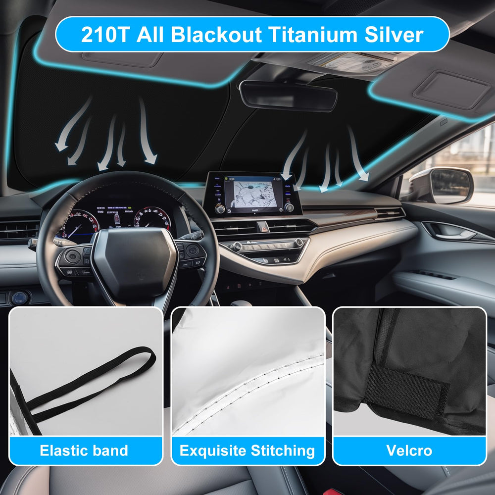 SHINEHOME folded shade beside Camry dashboard showing scale