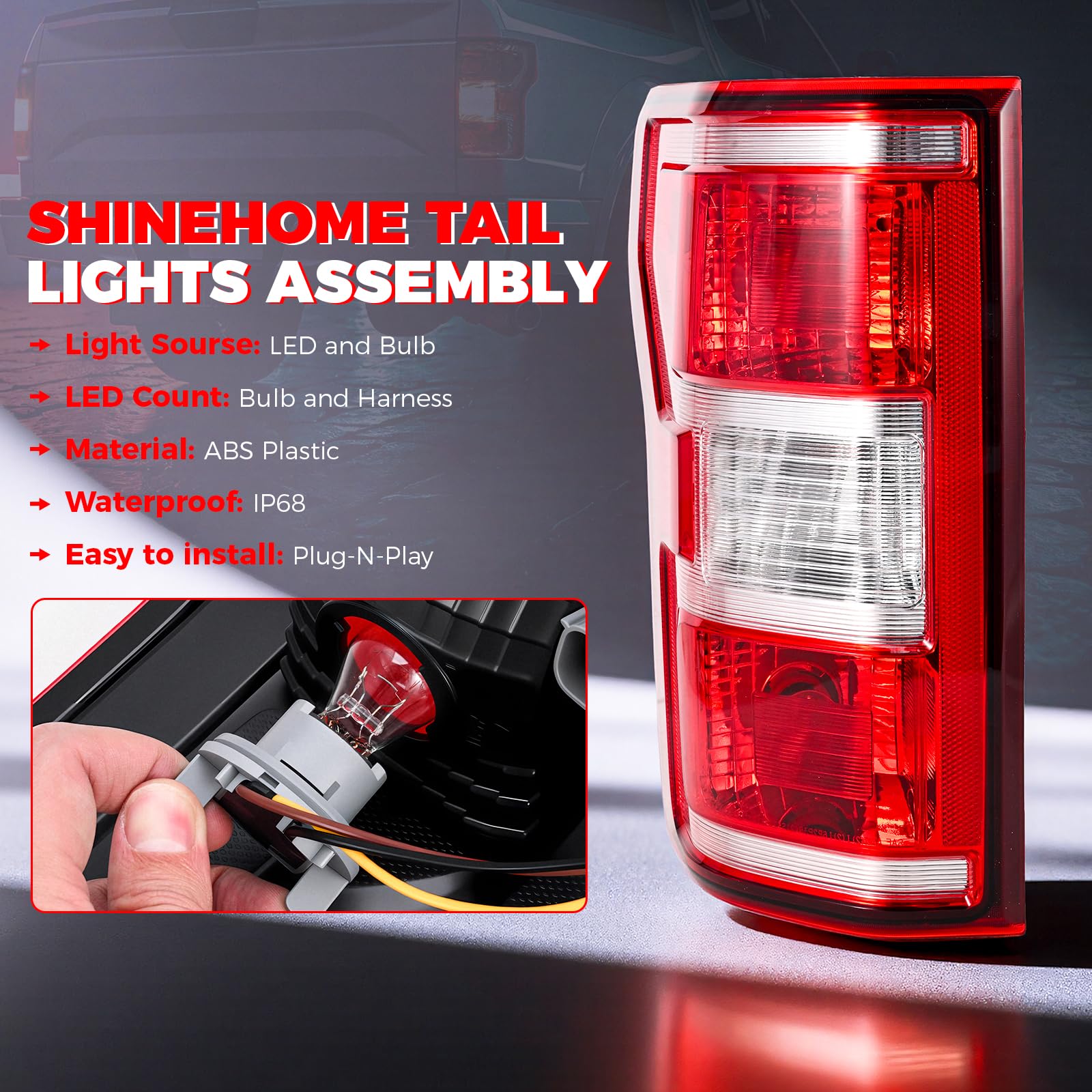 SHINEHOME tail light mounted on F150 illustrating direct bolt-in fit