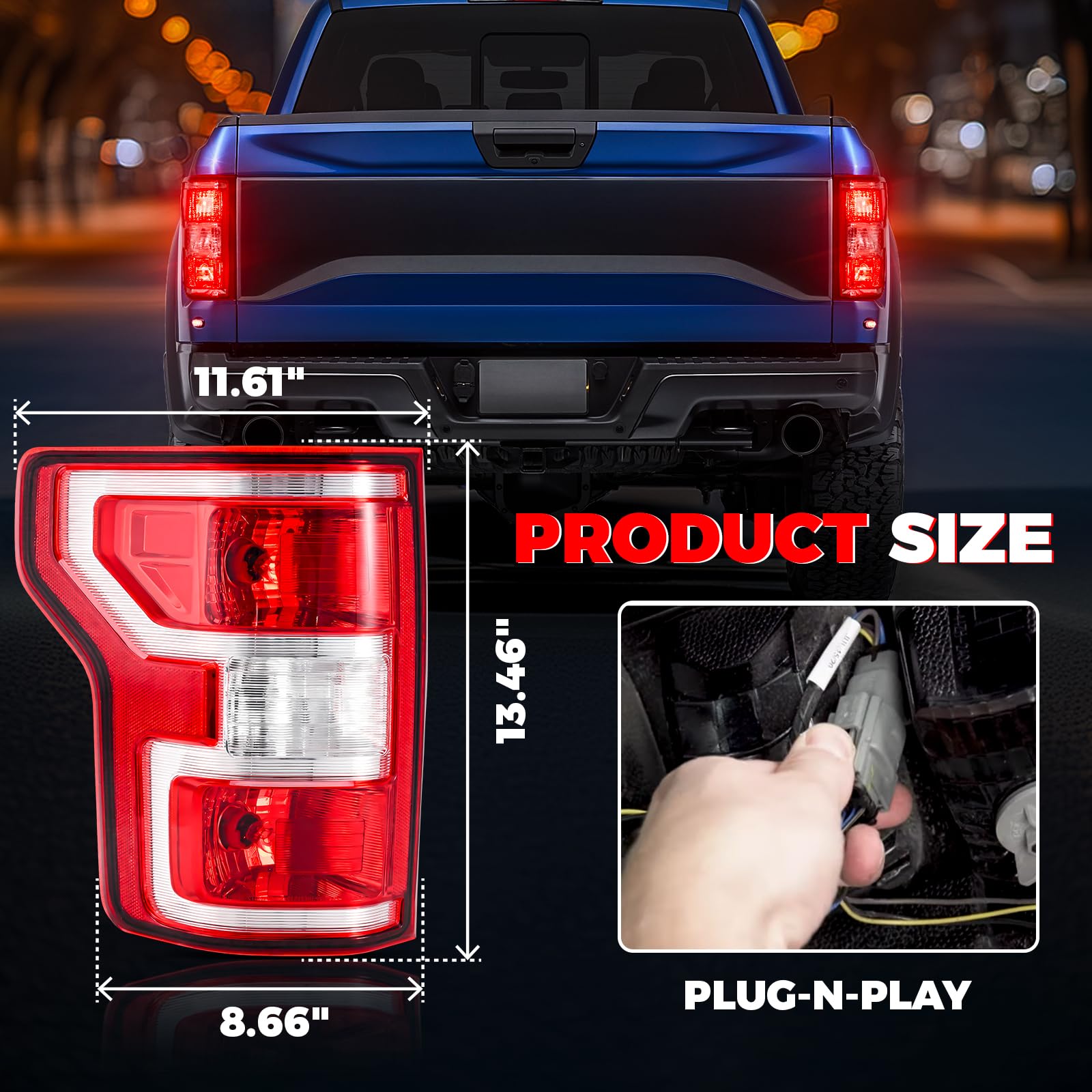 SHINEHOME tail light next to ruler showing correct size and fitment