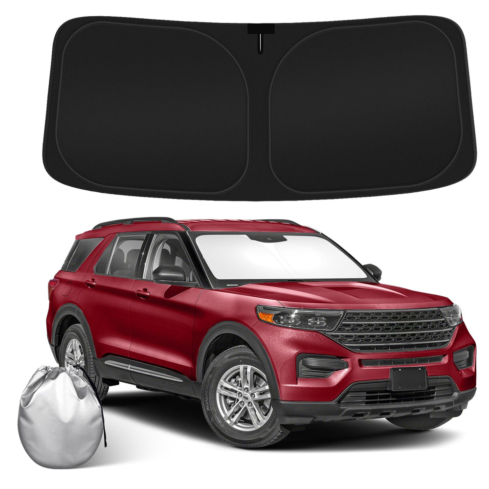 SHINEHOME front packaging showing Explorer sun shade fit and easy unpacking