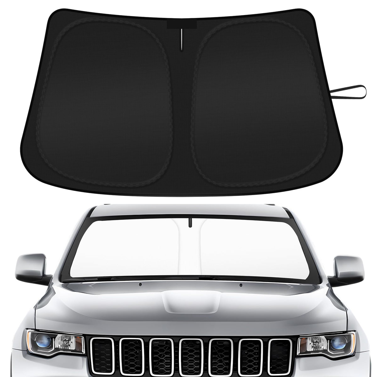SHINEHOME front view installed on Jeep Grand Cherokee blocking sun