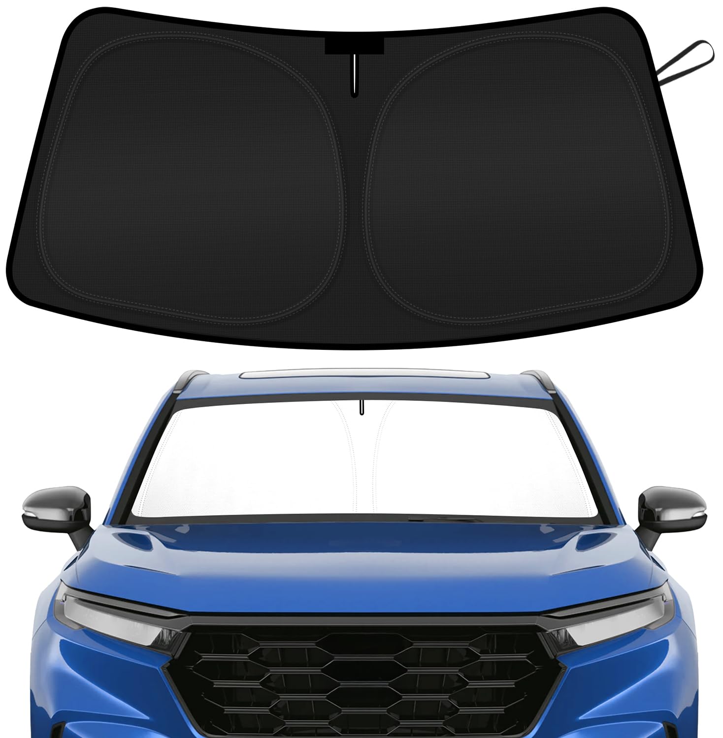 SHINEHOME front view installed on CR-V windshield showing full coverage and cooling benefit