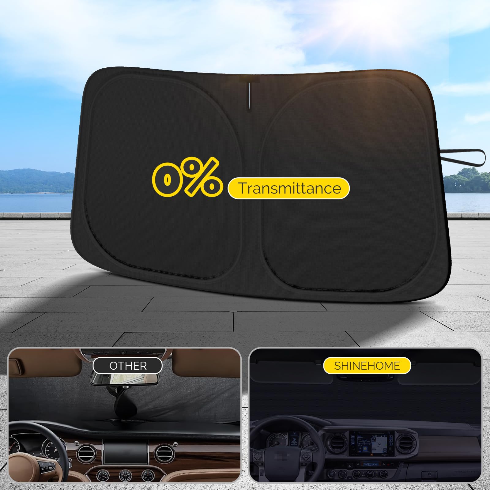 SHINEHOME sun shade in branded pouch ready for trunk or glovebox storage