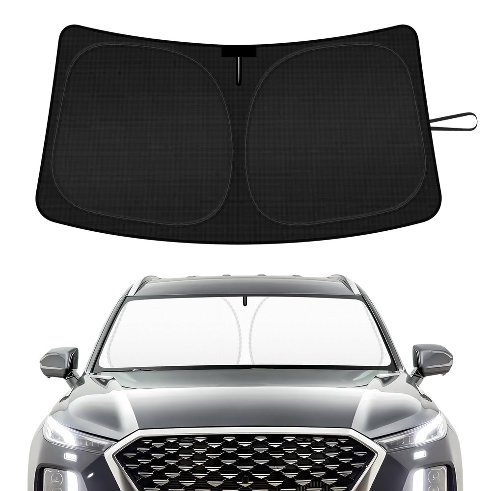 SHINEHOME front fit on Palisade windshield showing full coverage and cool cabin