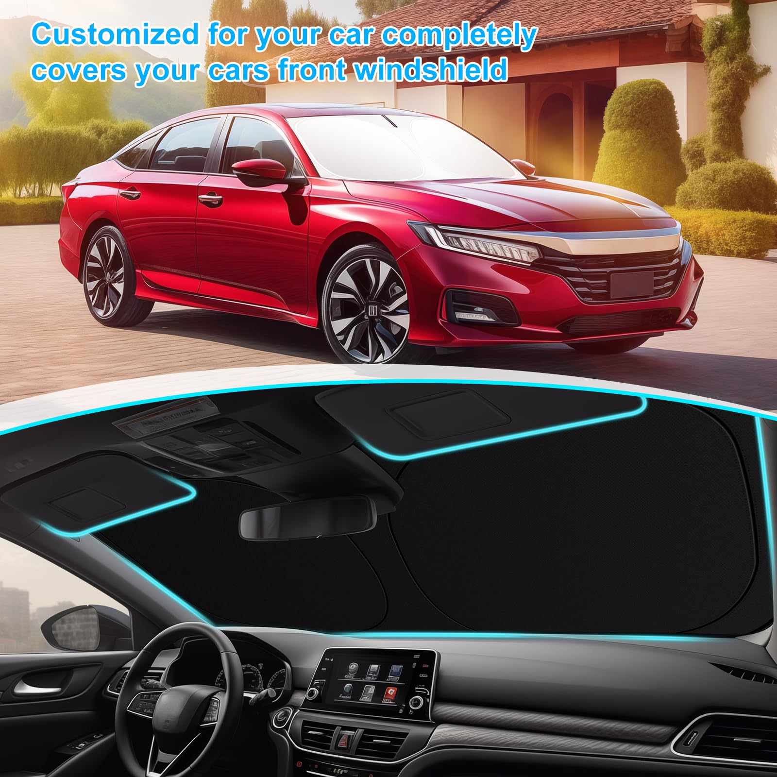 SHINEHOME size comparison next to steering wheel illustrating compact fold