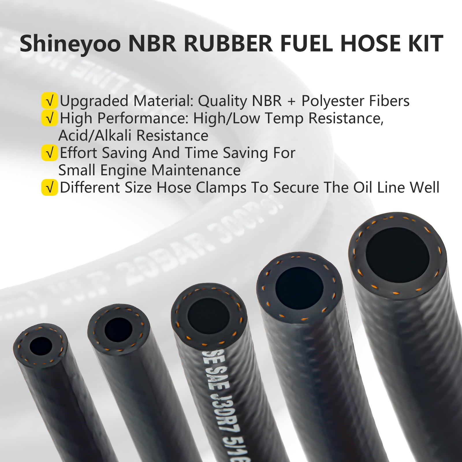 Shineyoo hose installed on a lawn mower fuel nipple showing ready-to-use reliability