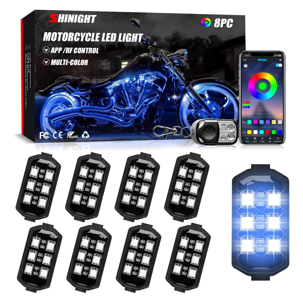 SHINIGHT front packaging showing all eight LED strips and accessories, clear kit overview and contents