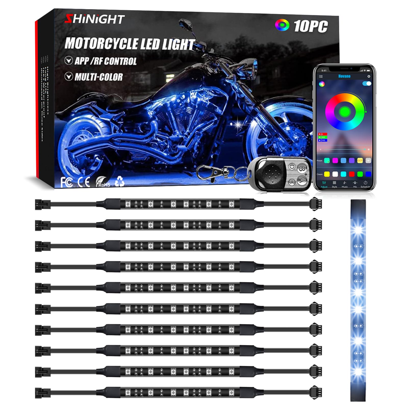 SHINIGHT front packaging showing full 10-piece LED kit and contents for fast setup