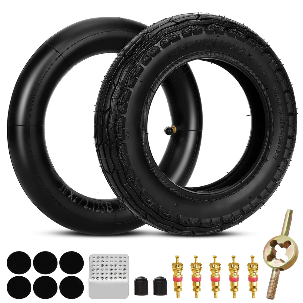 SHIQINHA front packaging for GOTRAX G4 tire set showing included parts and benefits