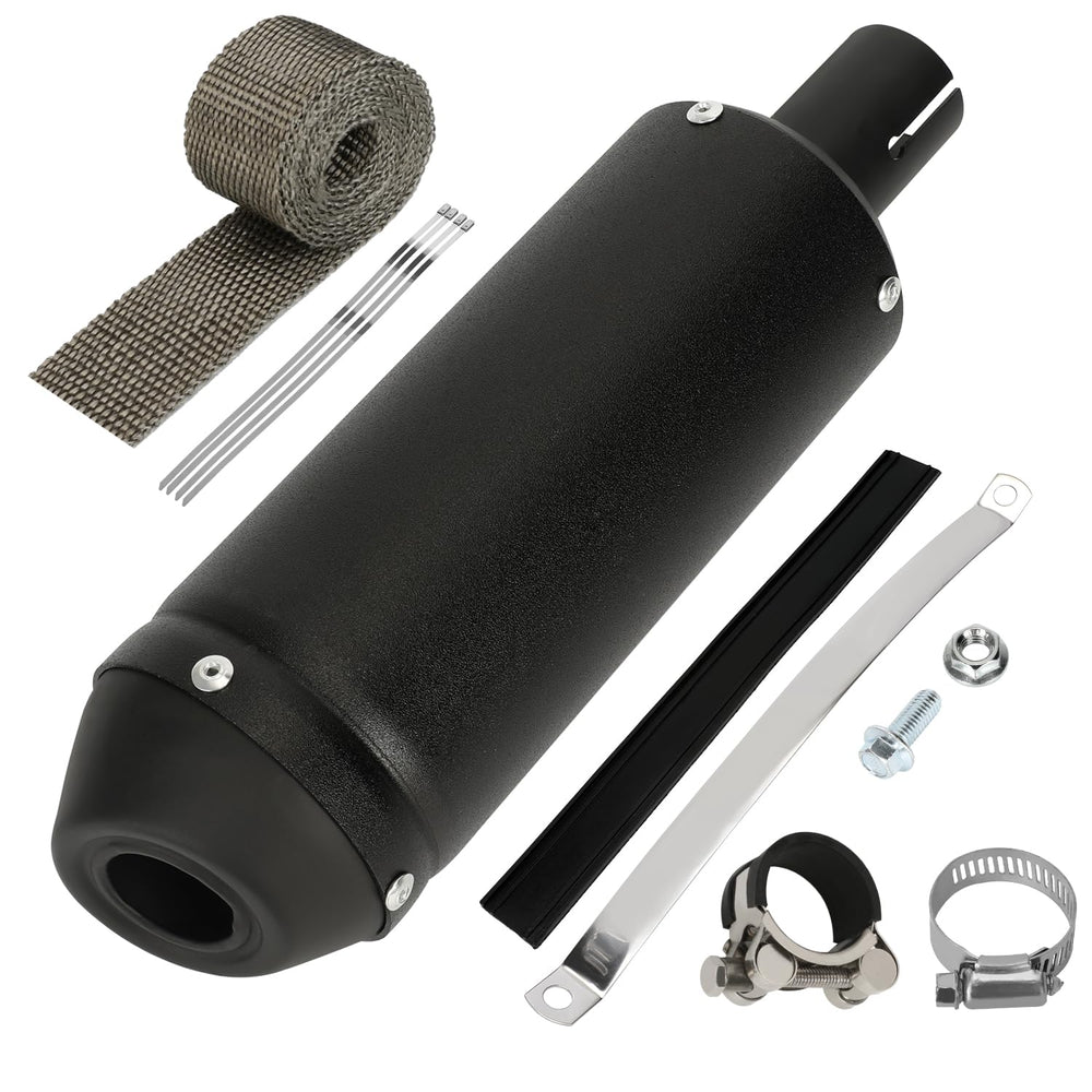 SHIQINHA front profile muffler showing compact design and universal fit benefit