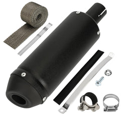 SHIQINHA front profile muffler showing compact design and universal fit benefit