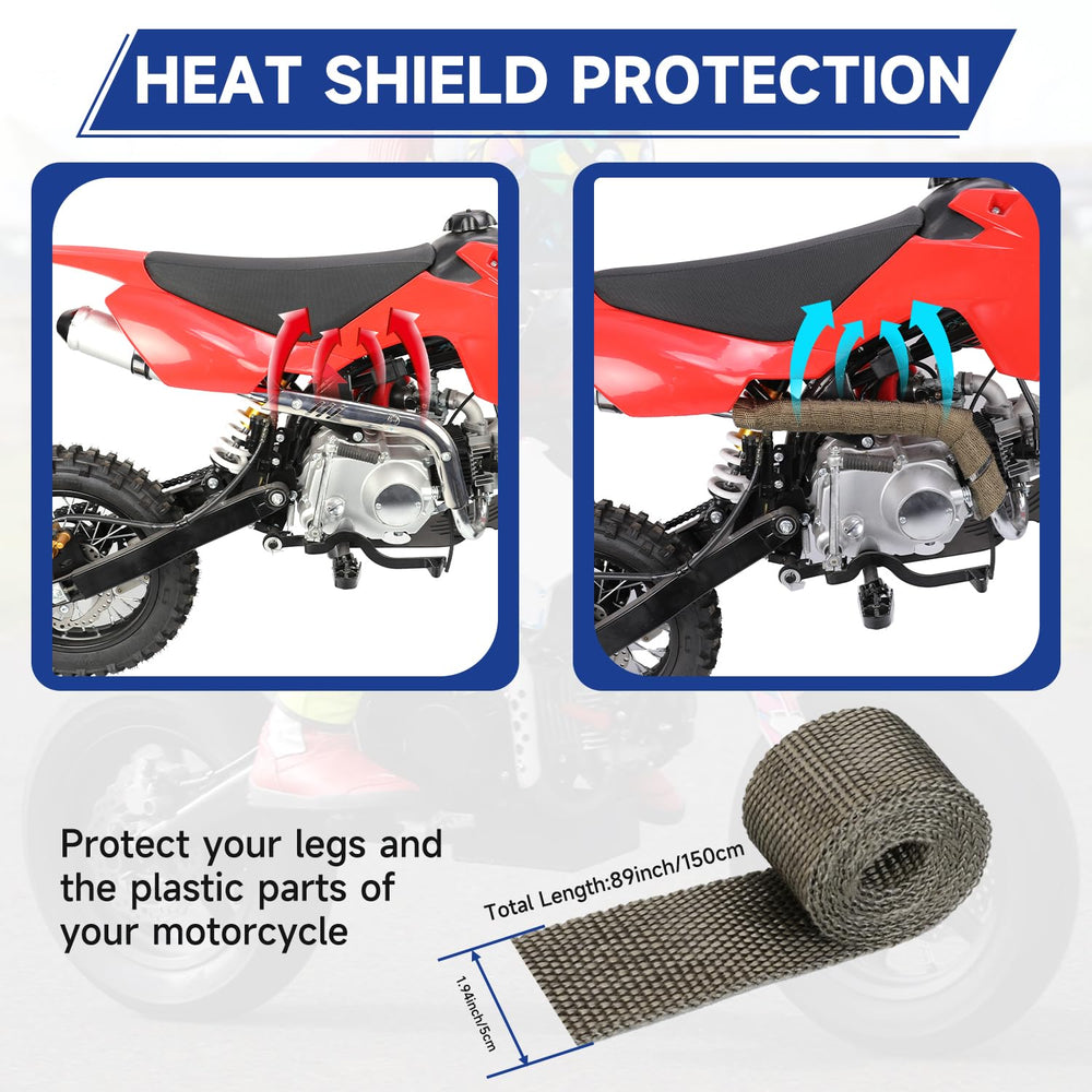 SHIQINHA muffler beside a mini bike for scale showing correct size fit