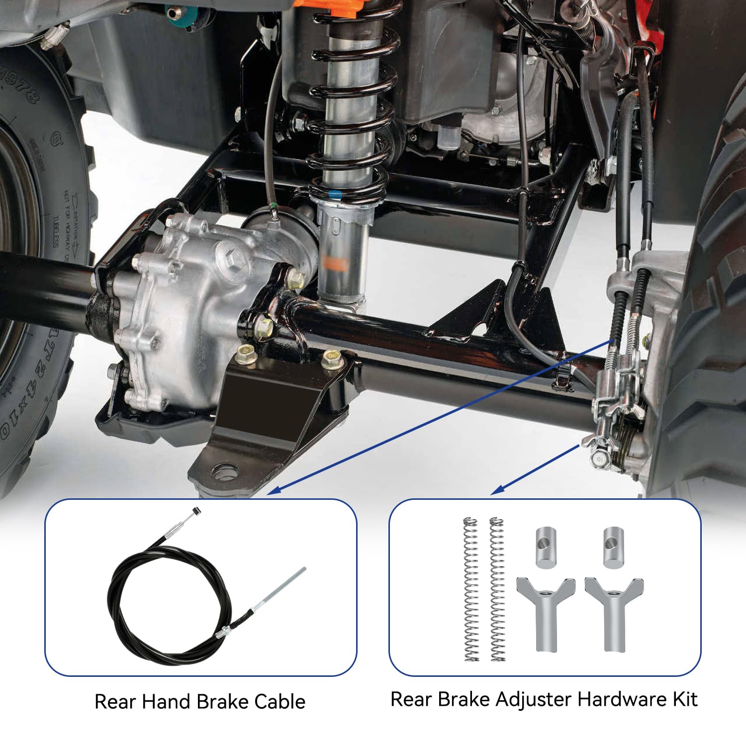 SHIQINHA cable installed on ATV rear showing restored parking brake function benefit