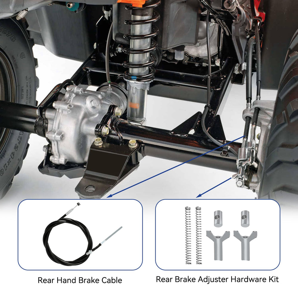 SHIQINHA cable installed on ATV rear showing restored parking brake function benefit