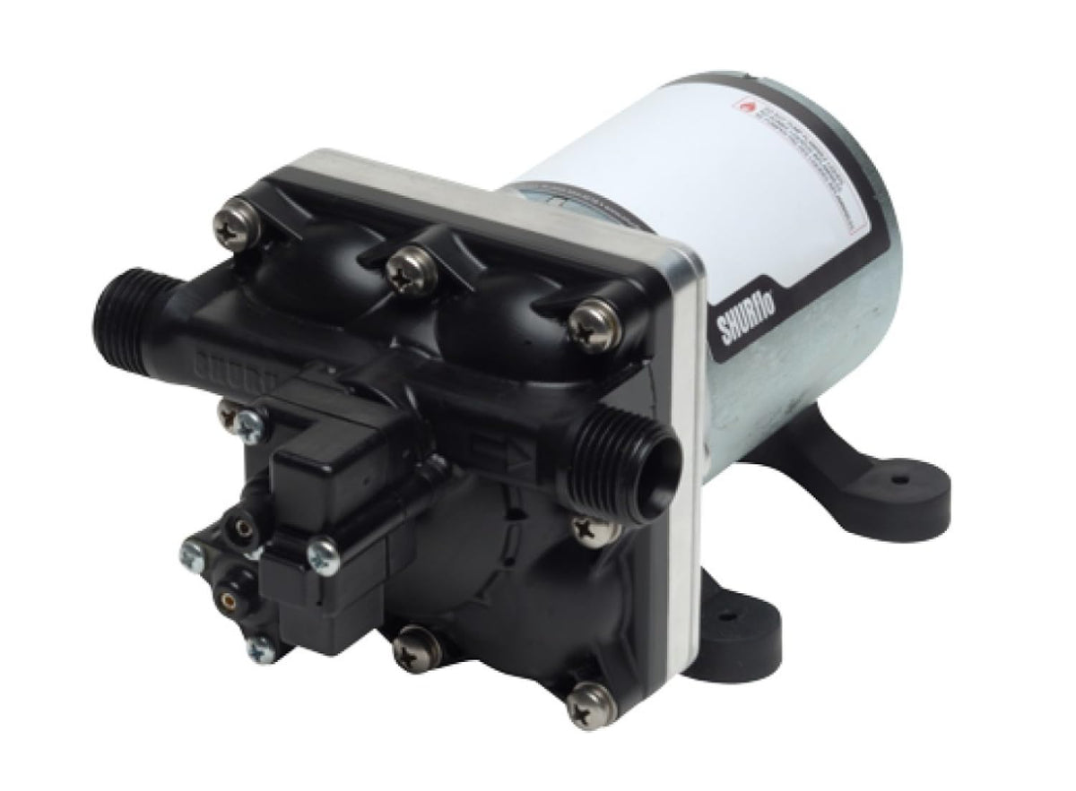 SHURFLO Revolution front view showing compact pump and reliable flow