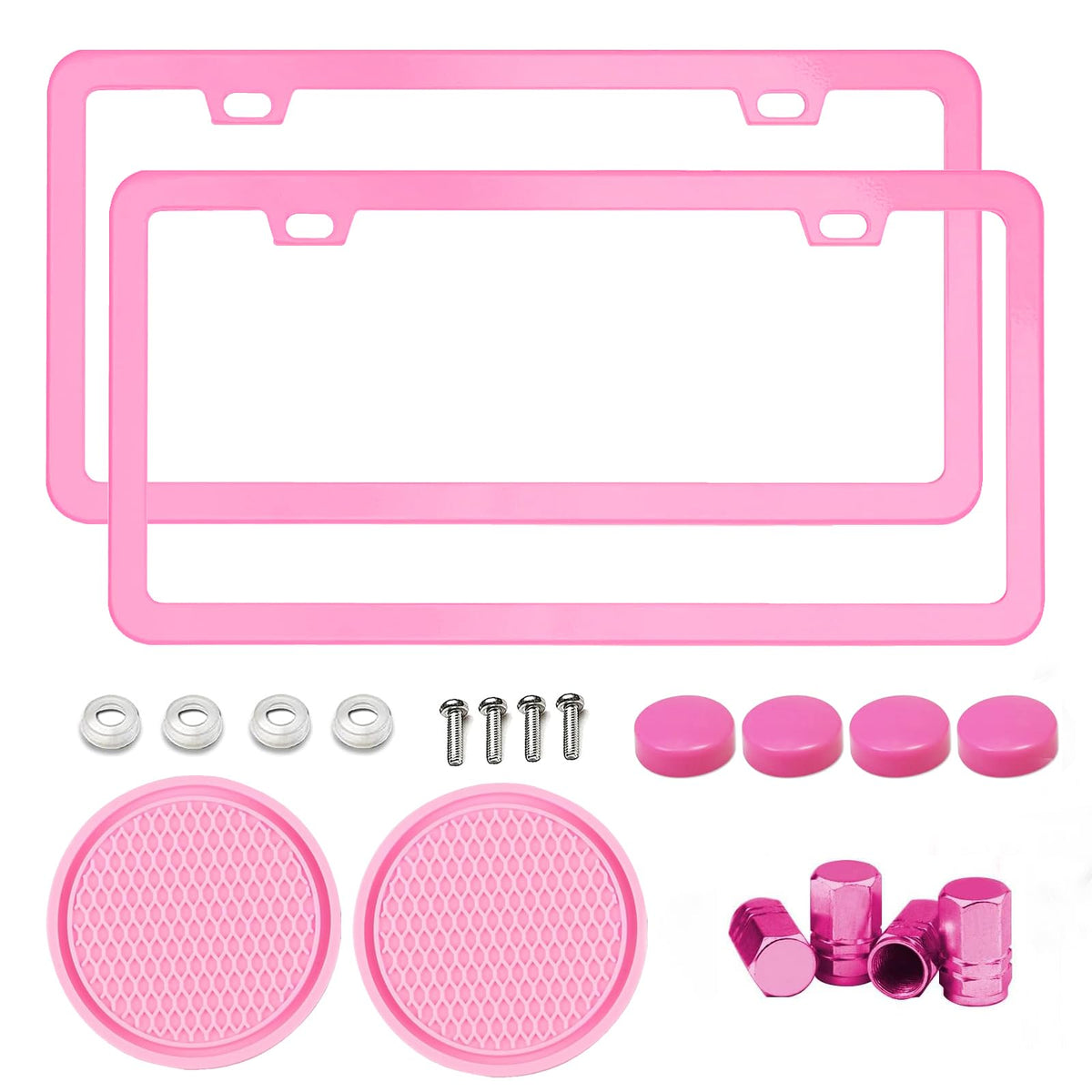 Shutuan pink license plate frame front view showing clean finish and style